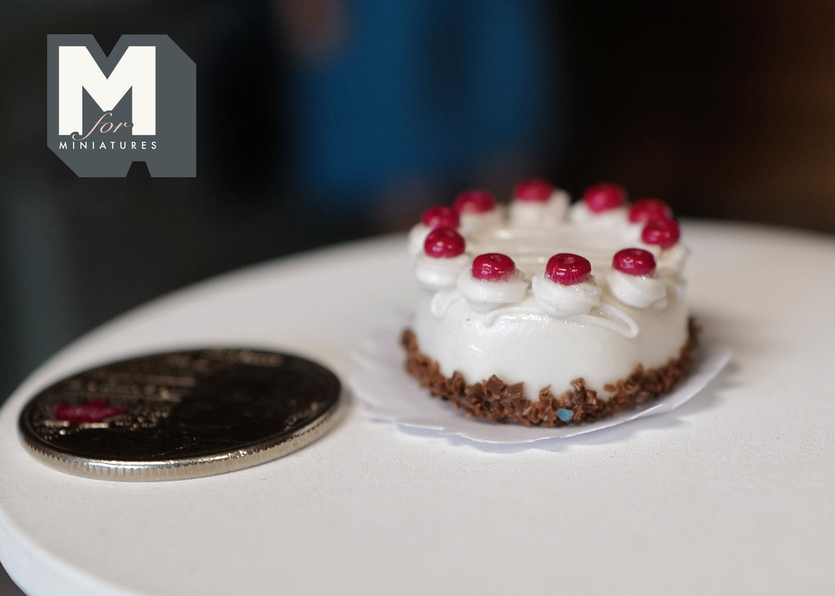 1:12 Scale Miniature Chocolate Birthday Cake with White Icing, 1-3/16 inch dia., DIY Dollhouse Supply