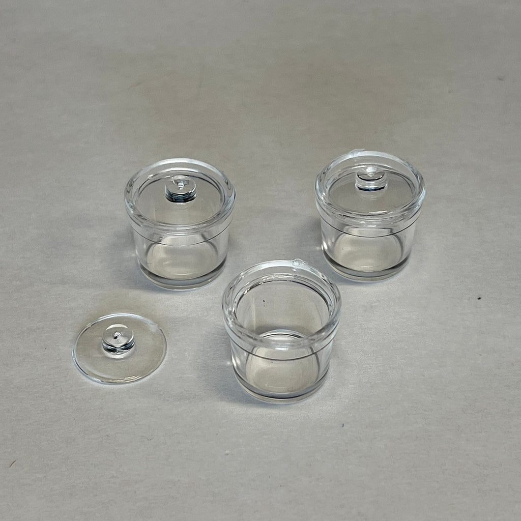1:12 Scale Miniature Clear Round Canisters with Lids, Set of 3, 1/2 inch tall, DIY Dollhouse Supply