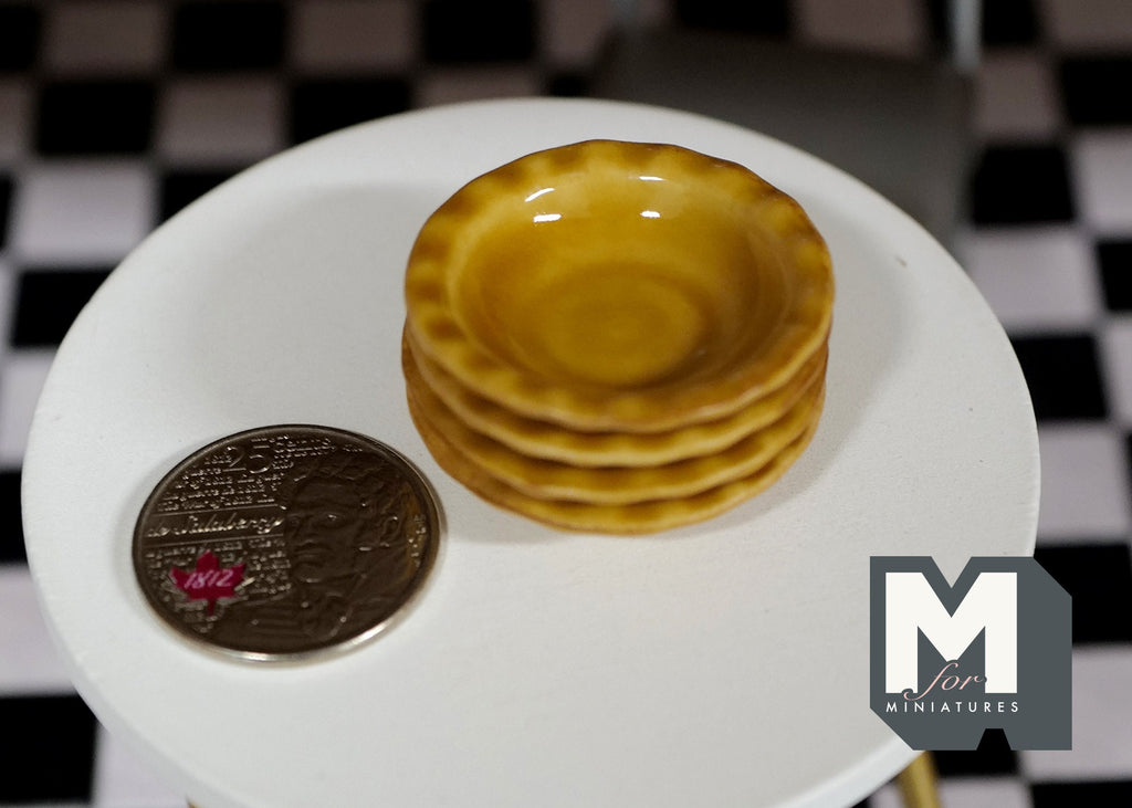 1:12 Scale Miniature Ceramic Plates with Rim, Set of 4, 1-5/16 inch dia., DIY Dollhouse Supply (mustard yellow)