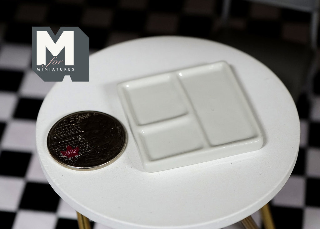 1:12 Scale Miniature Clear Square Divided Plates, Set of 4, 1-7/16 inch wide, DIY Dollhouse Supply