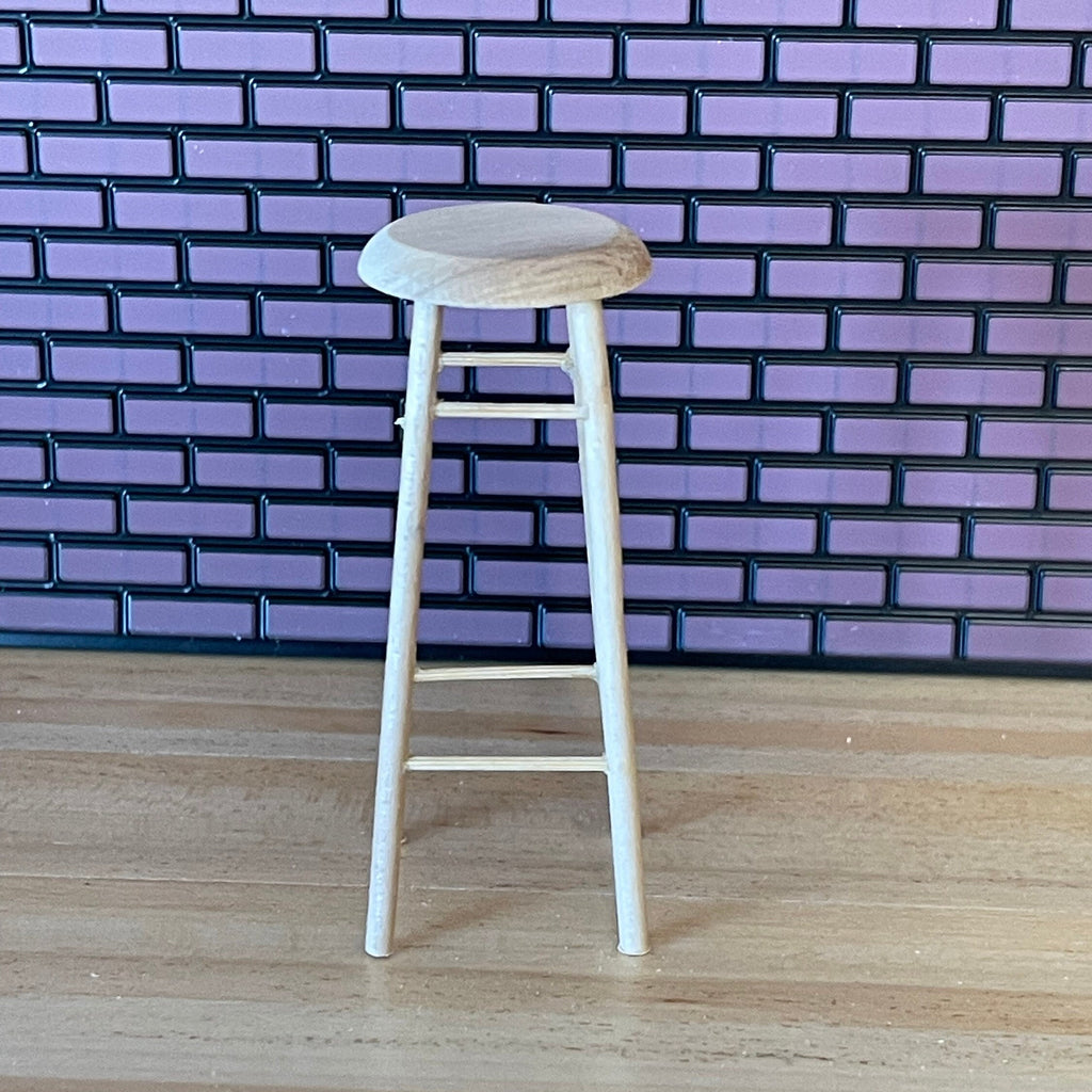 1:12 Scale Miniature Unpainted Wood Round Bar Stool, 3 inch tall, DIY Dollhouse Supply (tall)