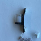 1:12 scale miniature candle wall sconce in black with white candle and clear shade, 12V plug in with white wire