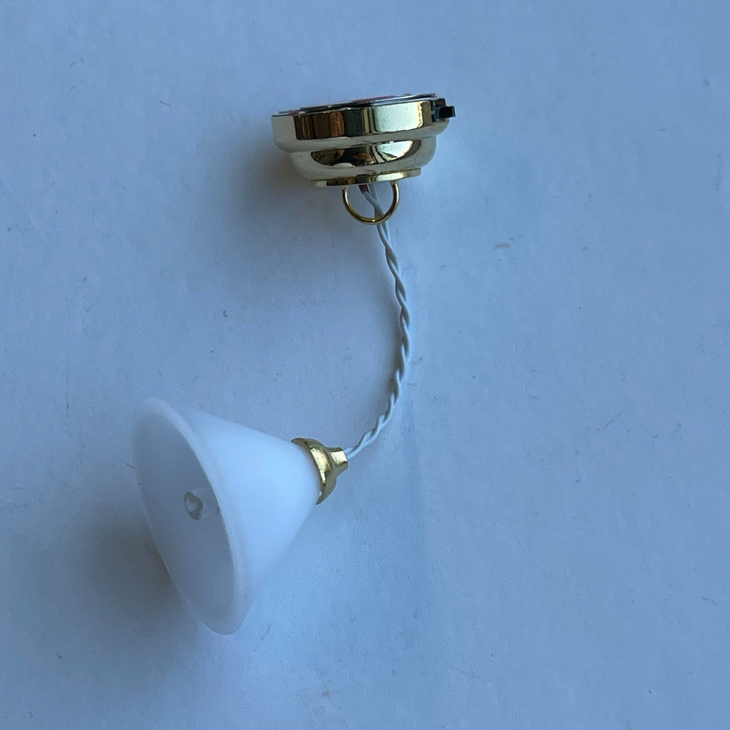 1:12 Scale Miniature Hanging Ceiling Lamp, Frosted Cone Shade, Battery Powered, 1-11/16 inch tall, DIY Dollhouse Supply