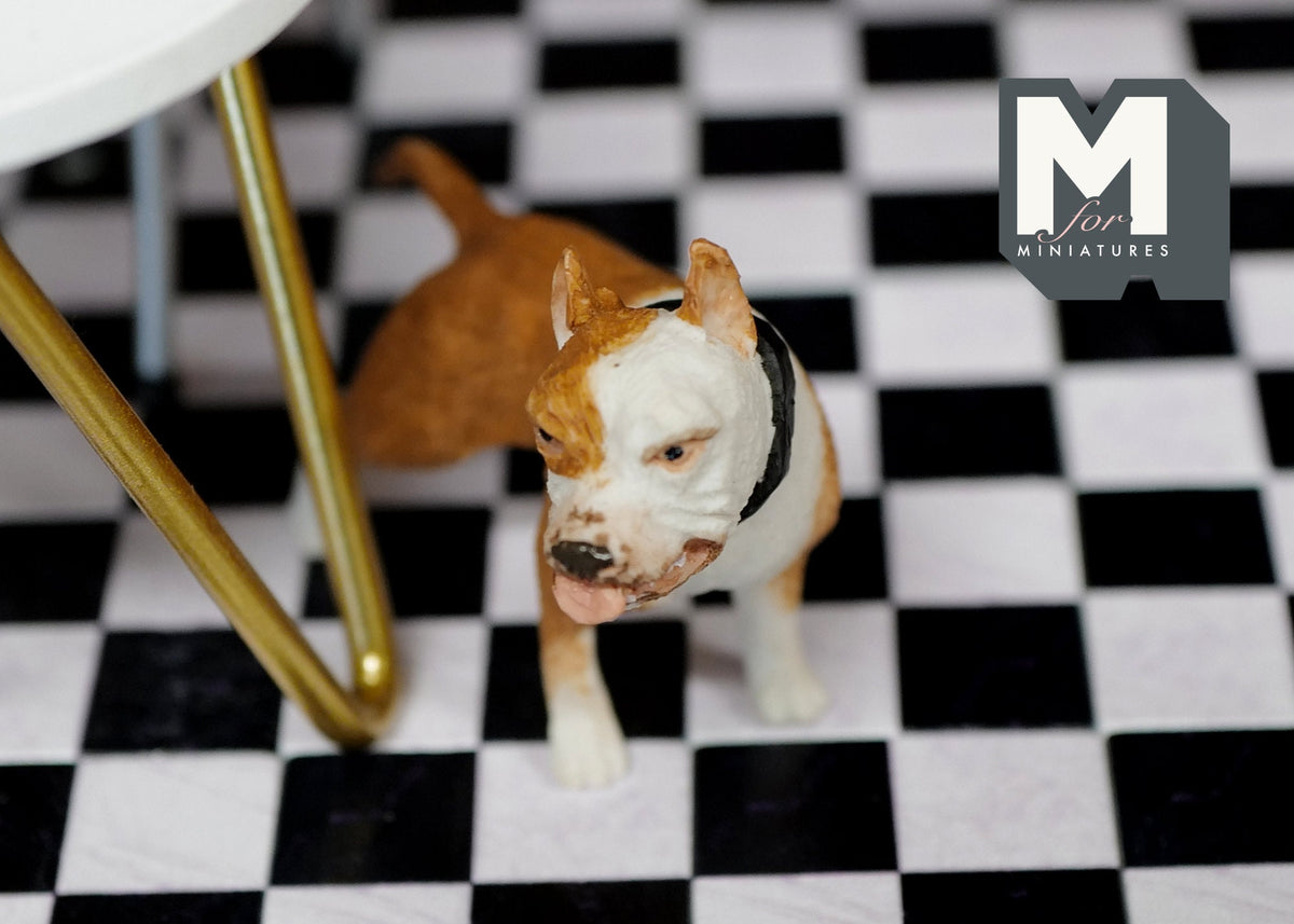 1:12 Scale Miniature Resin Standing Bulldog, 1-15/16 inch tall, DIY Dollhouse Supply (tan and white)