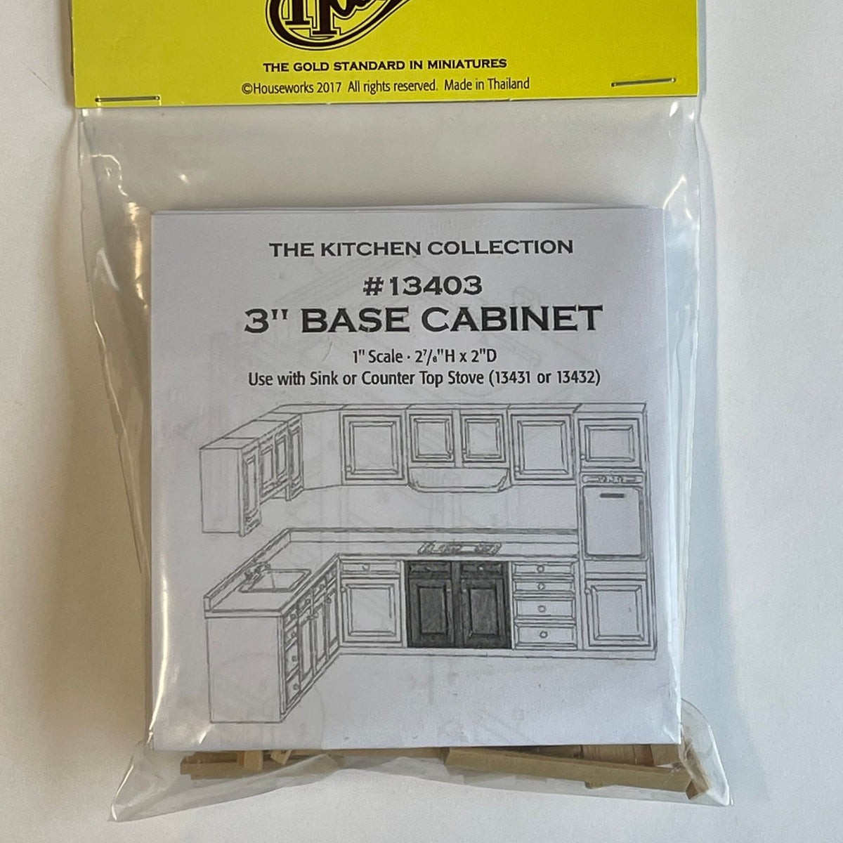 1:12 Scale Miniature Wood Kitchen Base Cabinet Kit, 2 Doors, 3 inch wide, DIY Dollhouse Supply