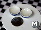 1:12 Scale Miniature Ceramic Bowls, Set of 2, 7/8 inch dia., DIY Dollhouse Supply (blue and white)