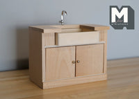 Miniature Kitchen Sink Cabinet with Swing Doors 1:12 Scale Unfinished Dollhouse Cabinet with Sink and Faucet - k005