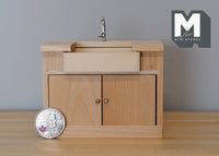 Miniature Kitchen Sink Cabinet with Swing Doors 1:12 Scale Unfinished Dollhouse Cabinet with Sink and Faucet - k005