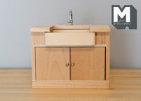 Miniature Kitchen Sink Cabinet with Swing Doors 1:12 Scale Unfinished Dollhouse Cabinet with Sink and Faucet - k005