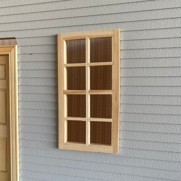 1" Scale Dollhouse Miniature Window Panel, Unfinished Standard 8-Light Window Frame (Back trim sold separately) - I026