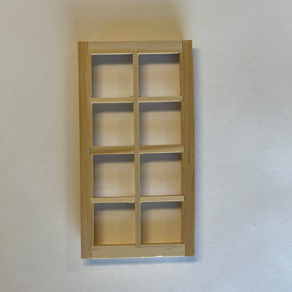 1:12 Scale Miniature Standard 8-Light Window Frame, Ready to Paint, Requires Installation, 5-1/4 inch tall (back trim sold separately)