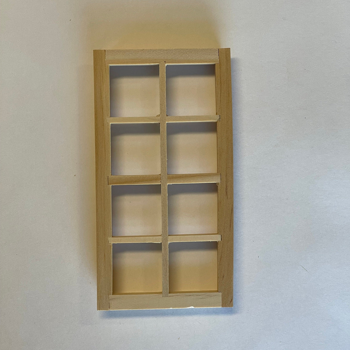 1:12 Scale Miniature Standard 8-Light Window Frame, Ready to Paint, Requires Installation, 5-1/4 inch tall (back trim sold separately)