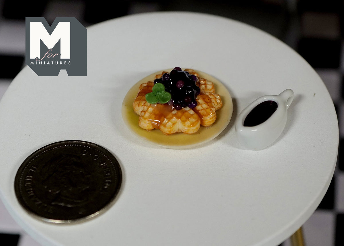 1:12 Dollhouse miniature blueberry waffle with berry jam - E087