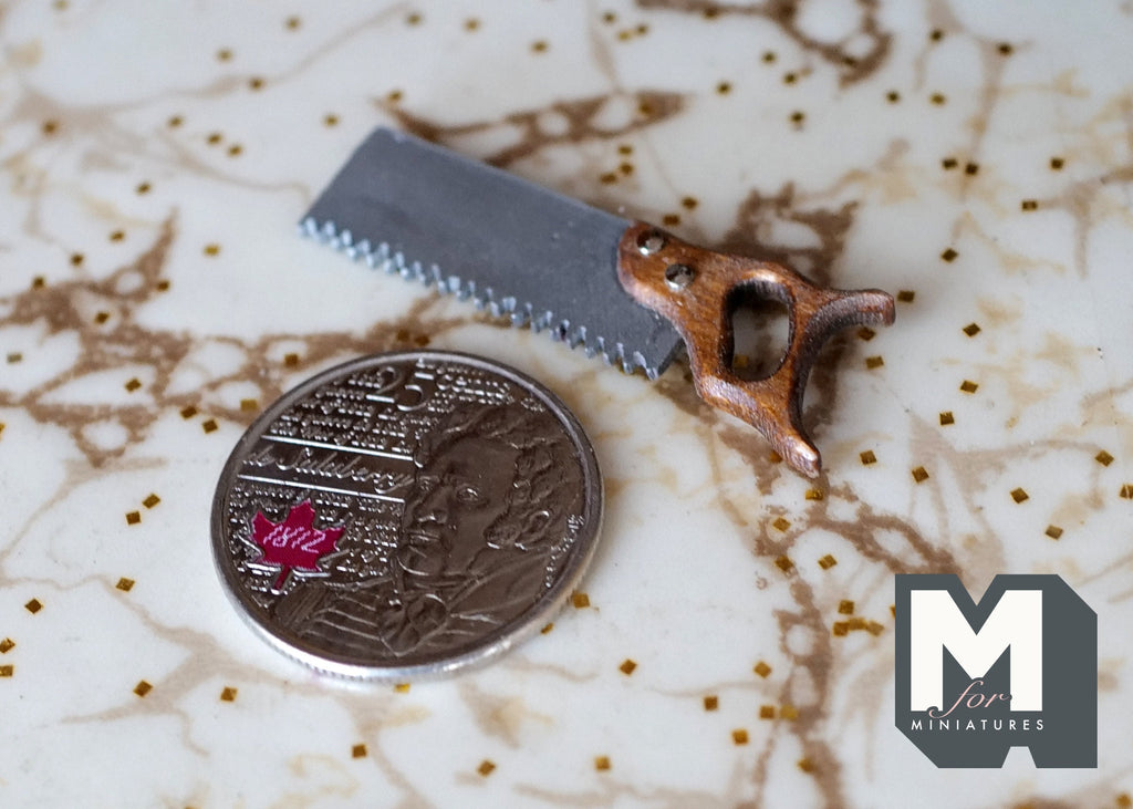 1:12 Scale Miniature Metal Hand Saw with Wooden Handle, 1-1/2 inch long, DIY Dollhouse Supply