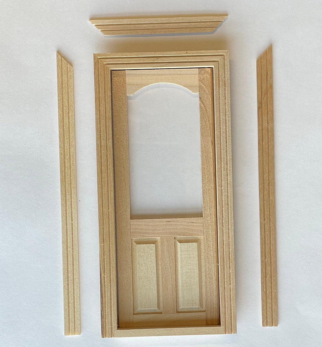 1:12 Scale Miniature Unfinished Dollhouse 2 Panel Door with Arched Window and Back Trim, 7-1/8 inch high Dollhouse Supply