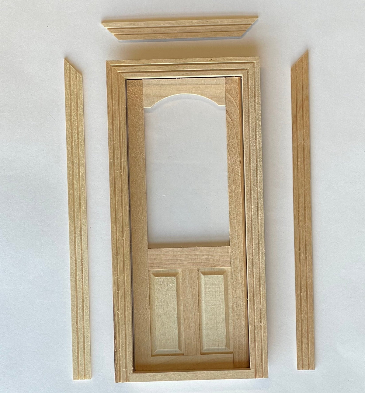 1:12 Scale Miniature Unfinished Dollhouse 2 Panel Door with Arched Window and Back Trim, 7-1/8 inch high Dollhouse Supply