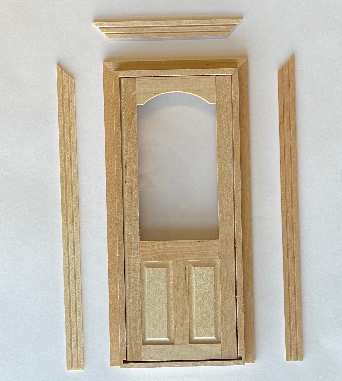 1:12 Scale Miniature Unfinished Dollhouse 2 Panel Door with Arched Window and Back Trim, 7-1/8 inch high Dollhouse Supply
