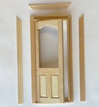 Porte miniature inachevée pour maison de poupée à l'échelle 1:12, 2 panneaux avec fenêtre arquée et garniture arrière, accessoire de maison de poupée de 18,1 cm (7-1/8 pouces) de hauteur
