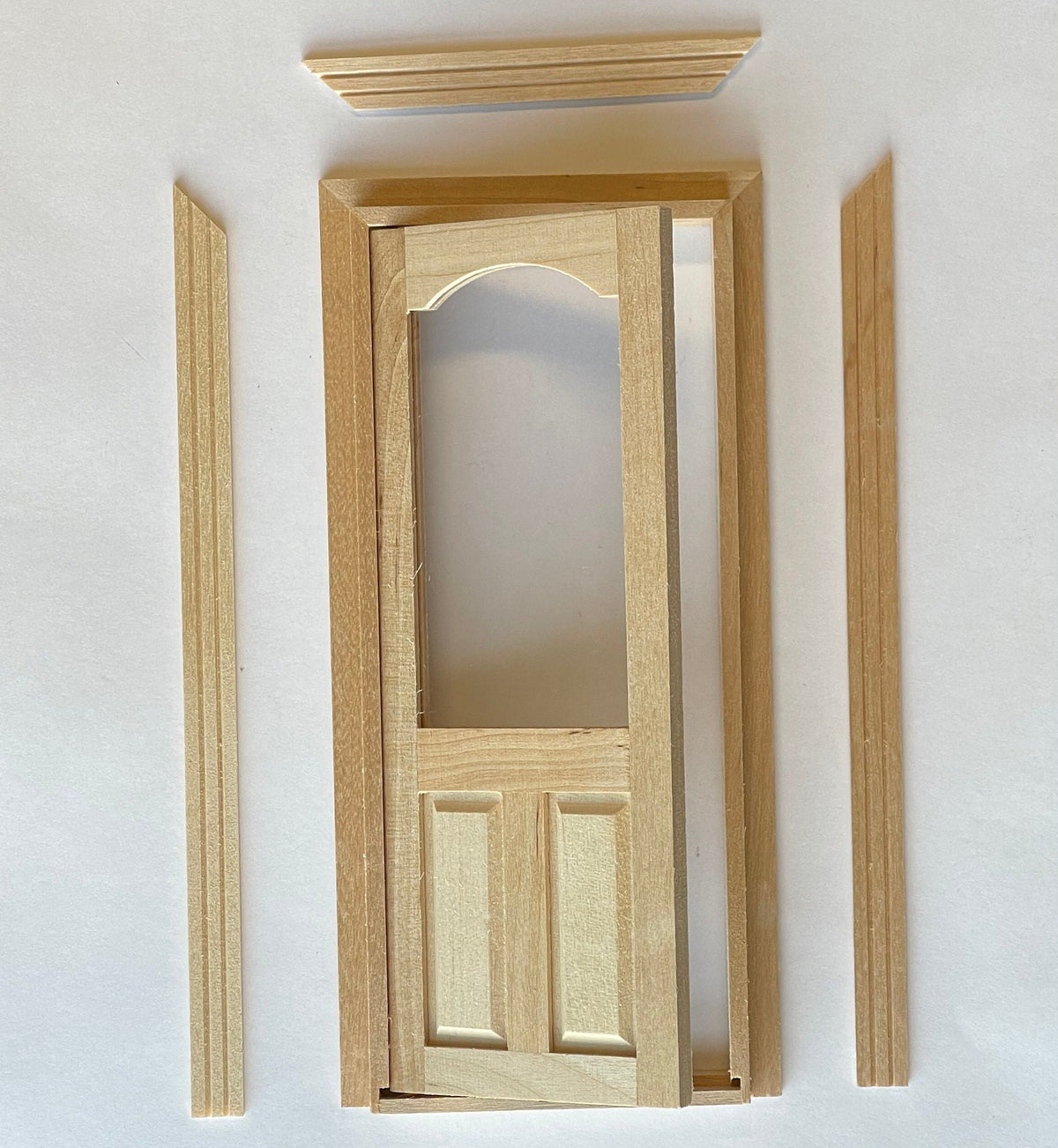 1:12 Scale Miniature Unfinished Dollhouse 2 Panel Door with Arched Window and Back Trim, 7-1/8 inch high Dollhouse Supply