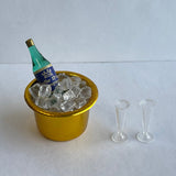 1:12 Dollhouse Miniature Ice Bucket with Wine bottle and Ice, Wine Glasses Set of 3 Miniature Wine Bottle , Miniature Wine Glasses - B032