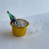 1:12 Dollhouse Miniature Ice Bucket with Wine bottle and Ice, Wine Glasses Set of 3 Miniature Wine Bottle , Miniature Wine Glasses - B032