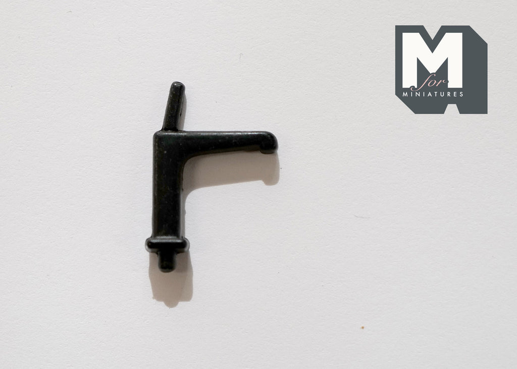 1:12 scale miniature metal single handle faucet in black with a straight spout, shown on a white surface
