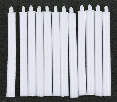 1:12 Scale Miniature Taper Candles, Set of 12, 15/16 inch tall, DIY Dollhouse Supply (white)