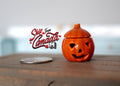 1:12 Scale Miniature Ceramic Pumpkin Face Jar with Lid, 1-3/16 inch tall, DIY Dollhouse Supply