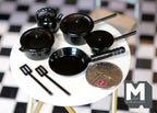 1:12 Scale Miniature Pots and Pans Set with Lids, 7 Pieces, DIY Dollhouse Supply (black)