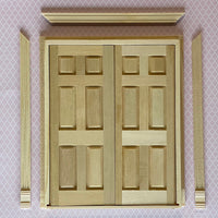 1:12 Dollhouse Double Entry 6 Panel Door with Interior Trim , Unfinished Door Frame - H004