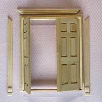 1:12 Dollhouse Double Entry 6 Panel Door with Interior Trim , Unfinished Door Frame - H004