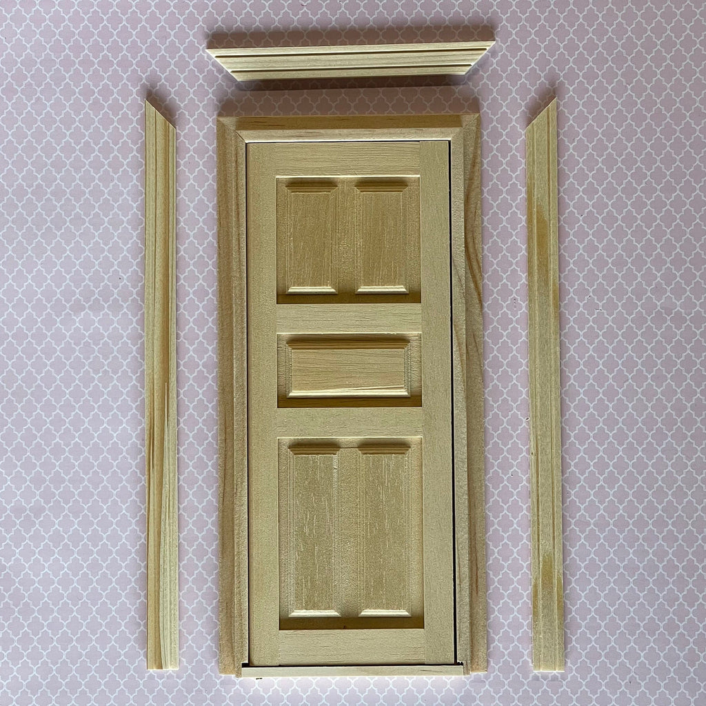 1:12 Scale Miniature Unpainted Dollhouse 5 Panel Interior Door with Back Trim, 7-3/16 inch high
