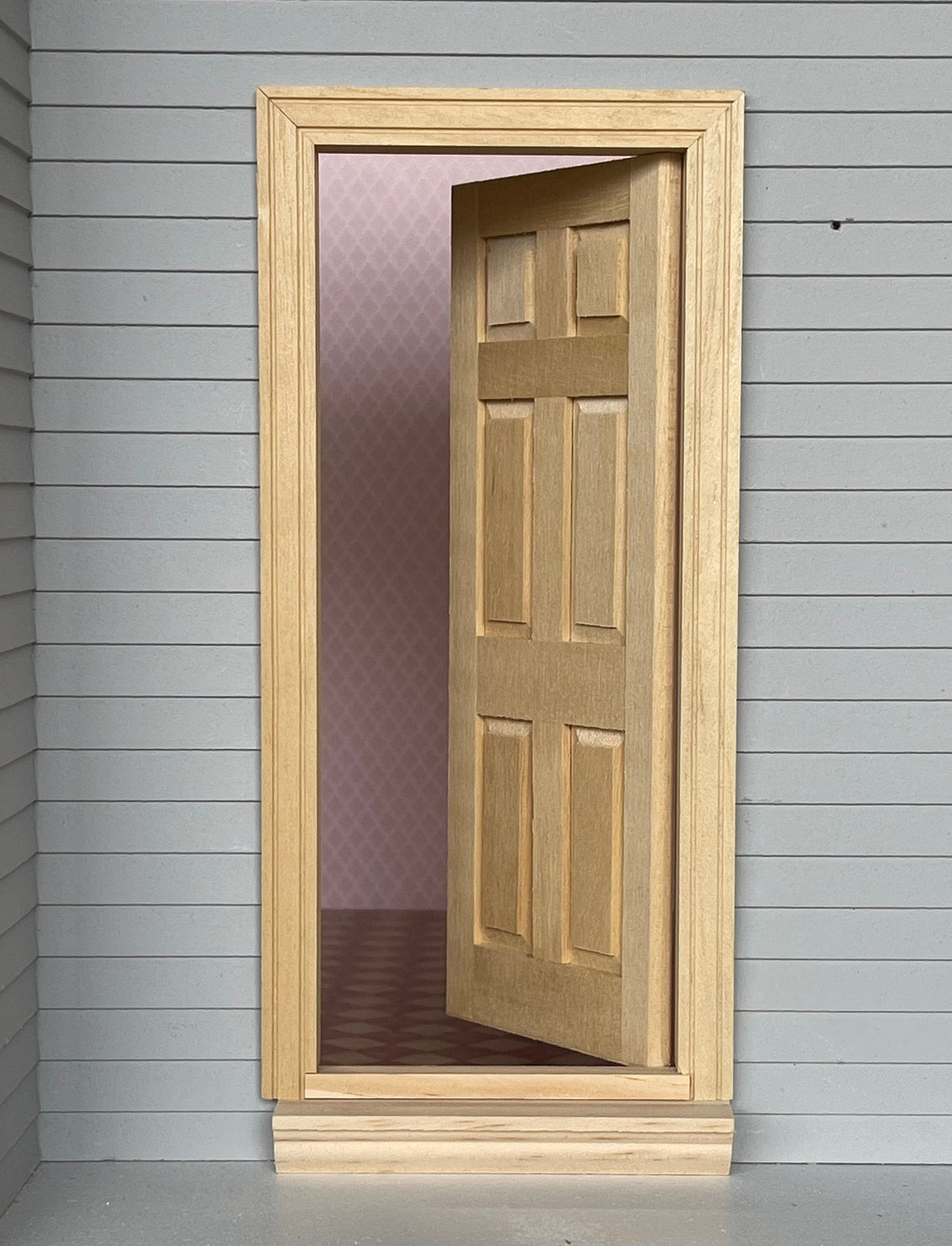 1:12 Scale Miniature Unfinished Dollhouse Classic 6 Panel Interior Door with Back Trim, 7-3/16 inch high