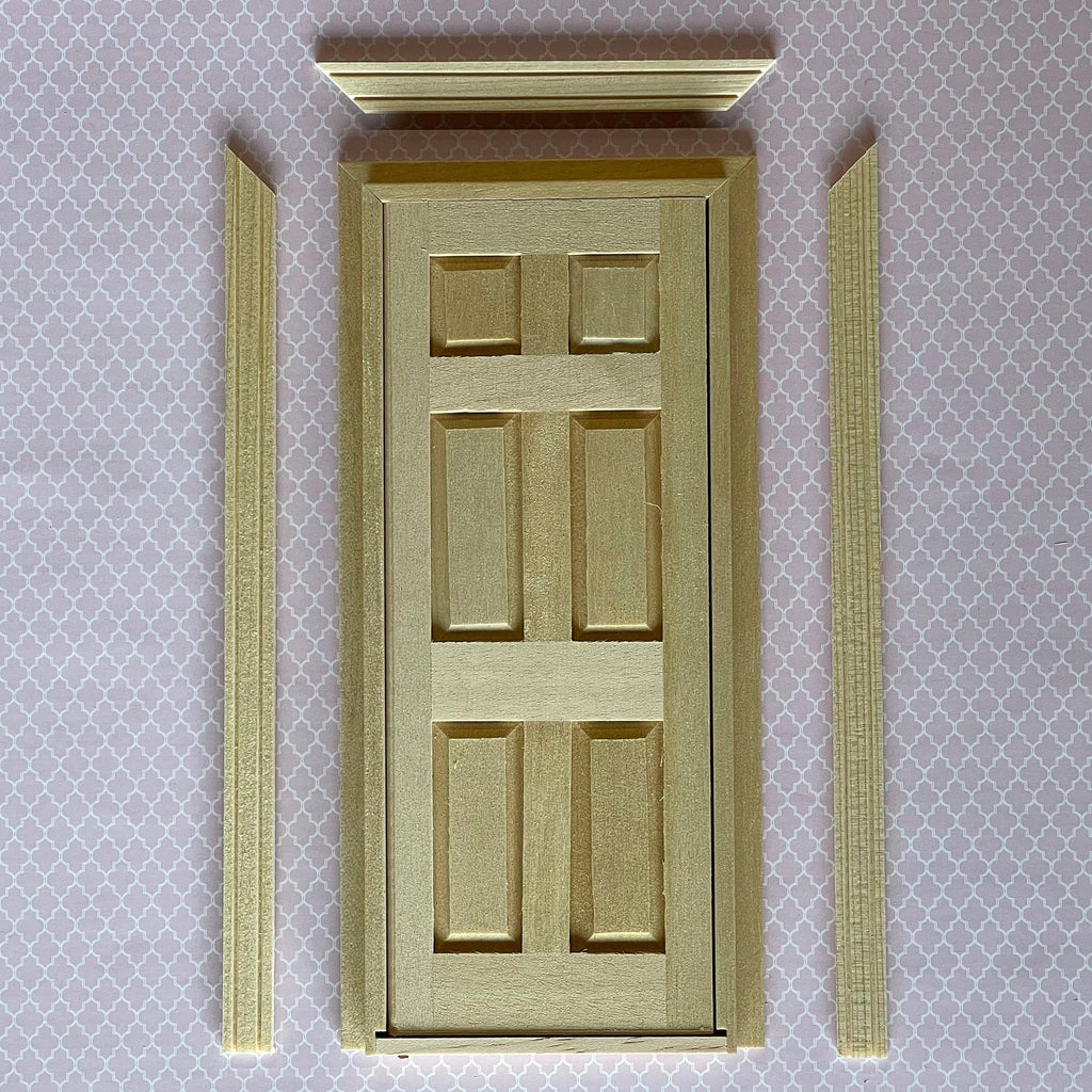 1:12 Scale Miniature Unfinished Dollhouse Classic 6 Panel Interior Door with Back Trim, 7-3/16 inch high