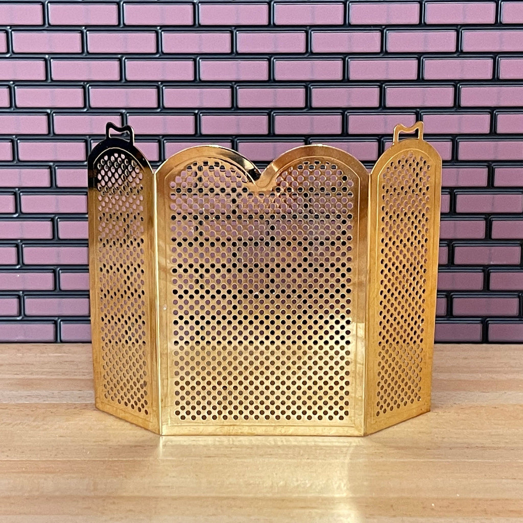 1:12 Scale Miniature Folding Fireplace Screen, 3 Panels, Arched Top, 2-5/8 inch tall, DIY Dollhouse Supply (brass)