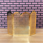 Miniatura a escala 1:12 de pantalla plegable para chimenea, 3 paneles, parte superior en arco, 2-5/8 inch de alto, suministros DIY para casa de muñecas (latón)