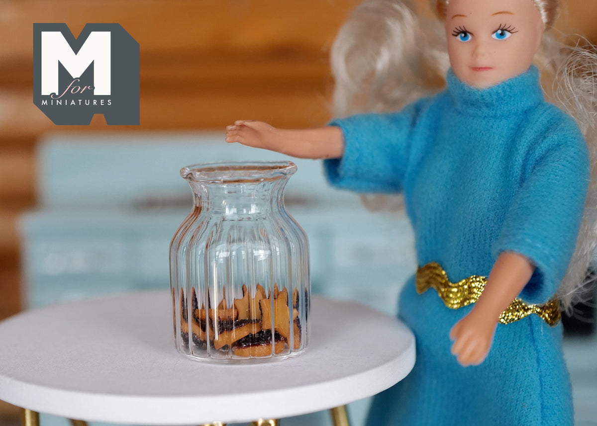 1:12 Scale Miniature Glass Cookie Jar with Chocolate Cookies, 1-1/2 inch tall, DIY Dollhouse Supply