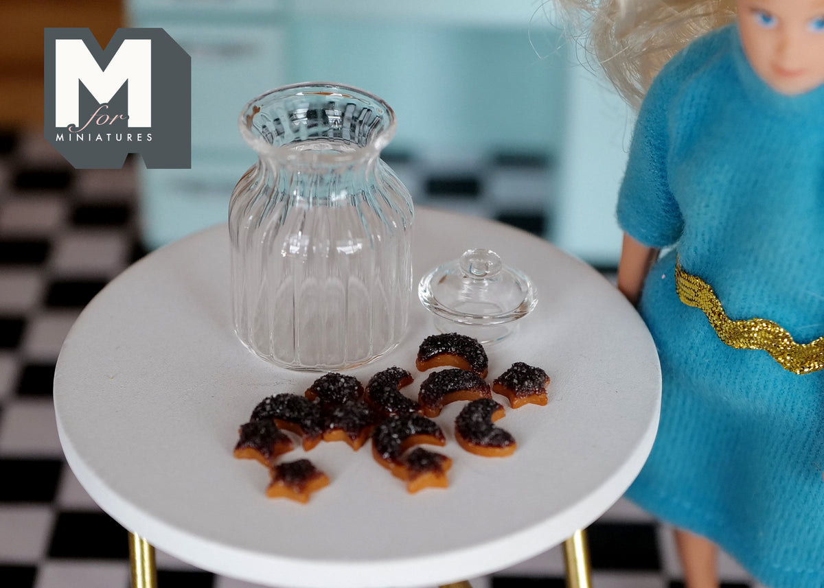 1:12 Scale Miniature Glass Cookie Jar with Chocolate Cookies, 1-1/2 inch tall, DIY Dollhouse Supply