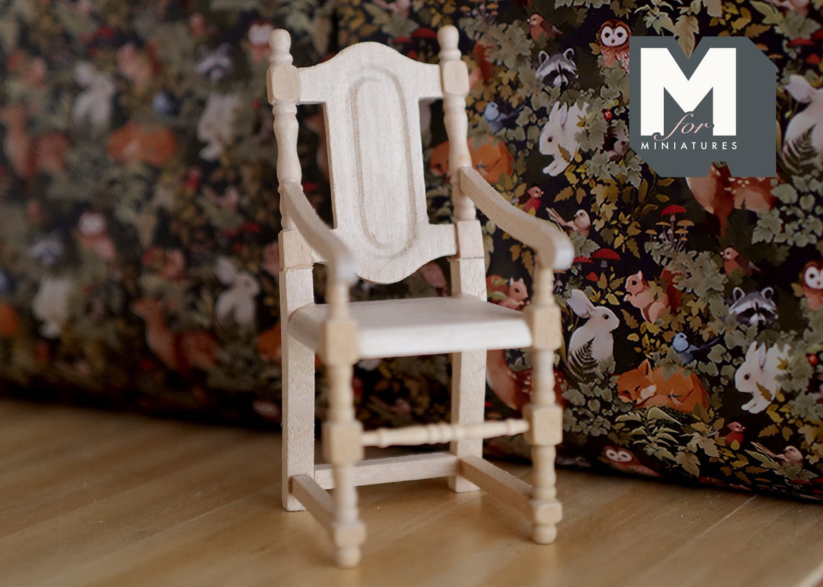 1:12 Scale Miniature Unpainted Wood Dining Chair, Tall Back, 3-7/8 inch tall, DIY Dollhouse Supply