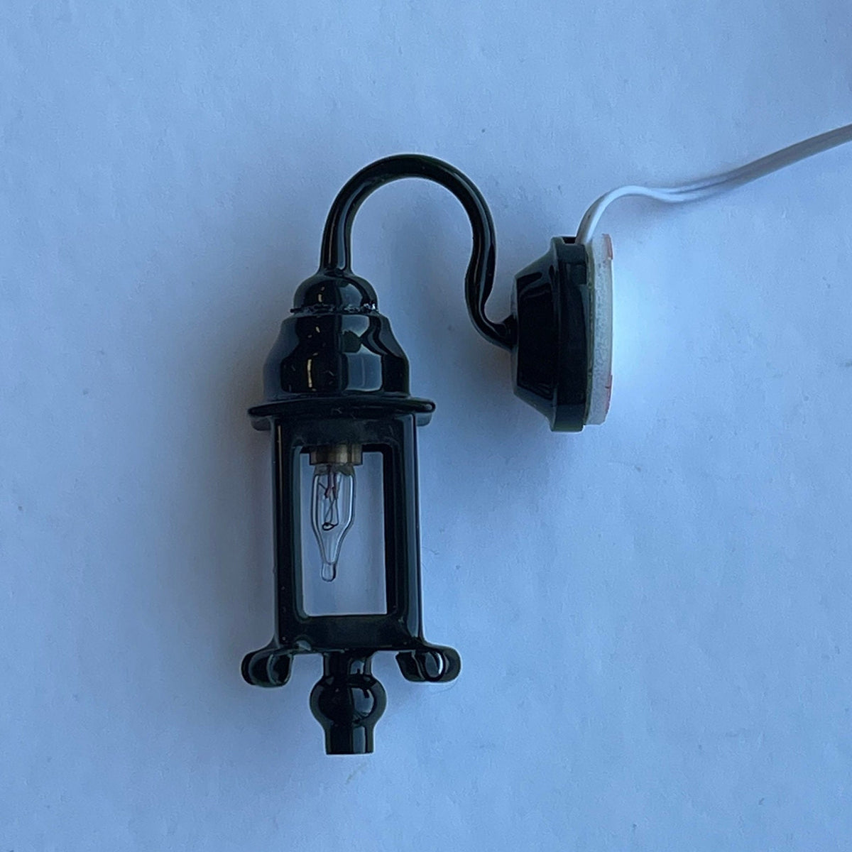 1:12 Scale Miniature Coach Wall Lamp with Clear Glass Panels, 12 Volt, 1-9/16 inch tall, DIY Dollhouse Supply (black)