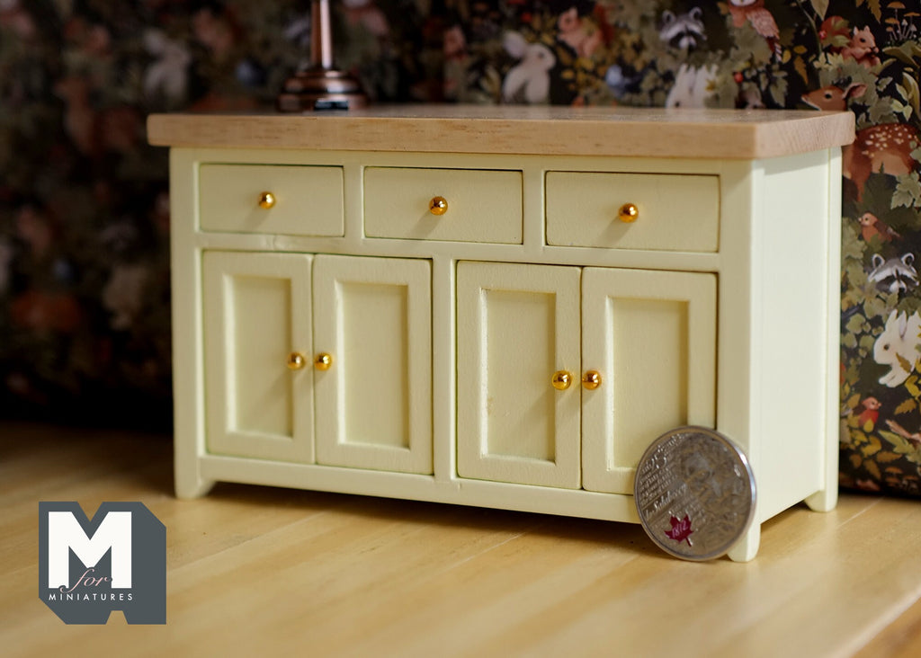 1:12 Dollhouse miniature cabinet with swing doors and drawers, Kitchen island, Kitchen furniture - J011