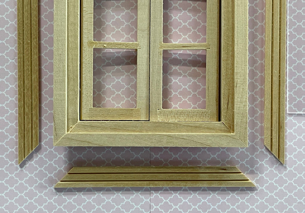 1:12 Scale Miniature Unpainted In and Out Swing 6 Pane Window with Back Trim, 5-1/4 inch high Dollhouse Supply