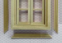 Dollhouse In and Out Swing Window Frame , Miniature Classical Double Window Frame with Back Trim - I028