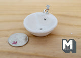 1:12 Dollhouse miniature ceramic bathroom vessel sink with silver style faucet (round)