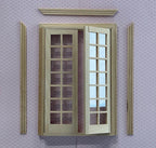 1:12 Scale Miniature Unfinished Dollhouse Double French Doors with Back Trim, 7-11/16 inch high
