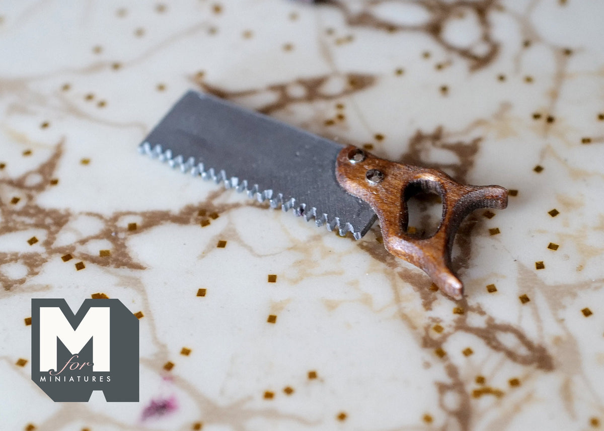 1:12 Scale Miniature Metal Hand Saw with Wooden Handle, 1-1/2 inch long, DIY Dollhouse Supply