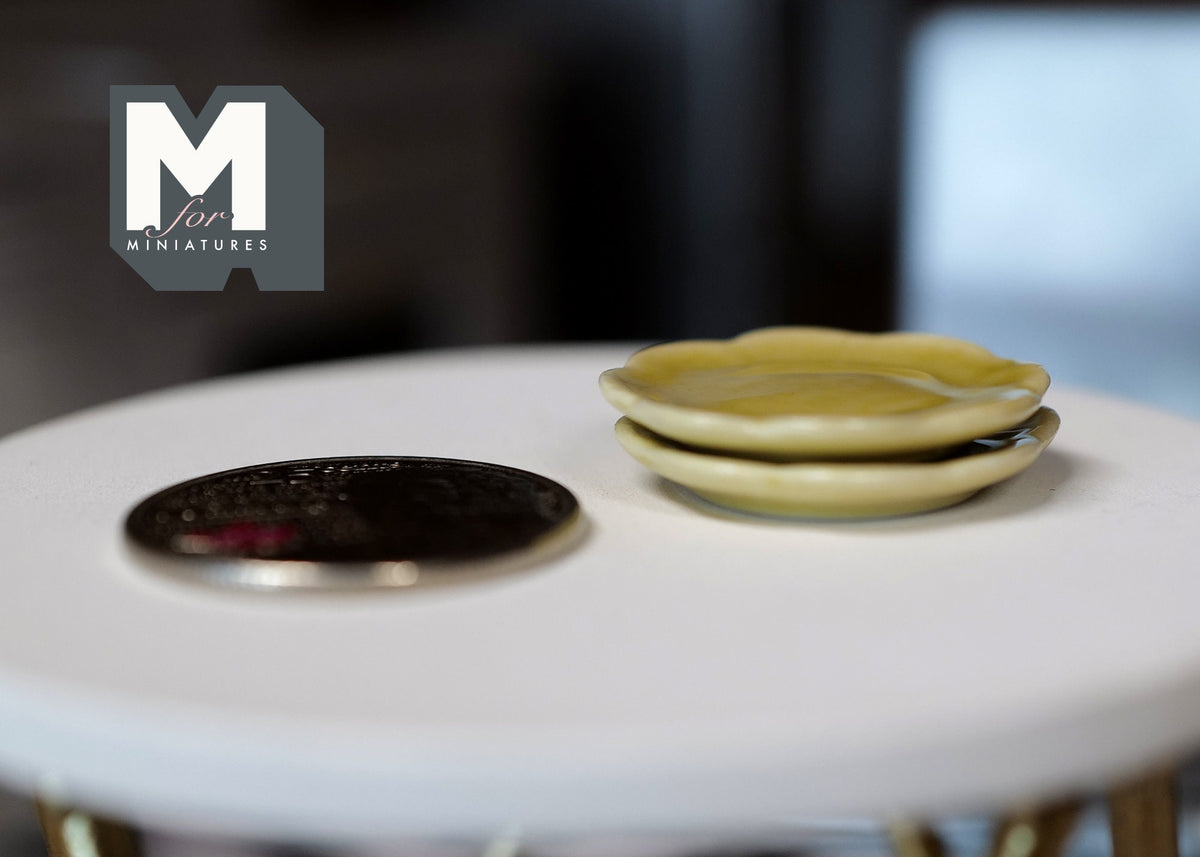 1:12 Scale Miniature Ceramic Plates with Rim, Set of 2, 1 inch dia., DIY Dollhouse Supply (yellow)