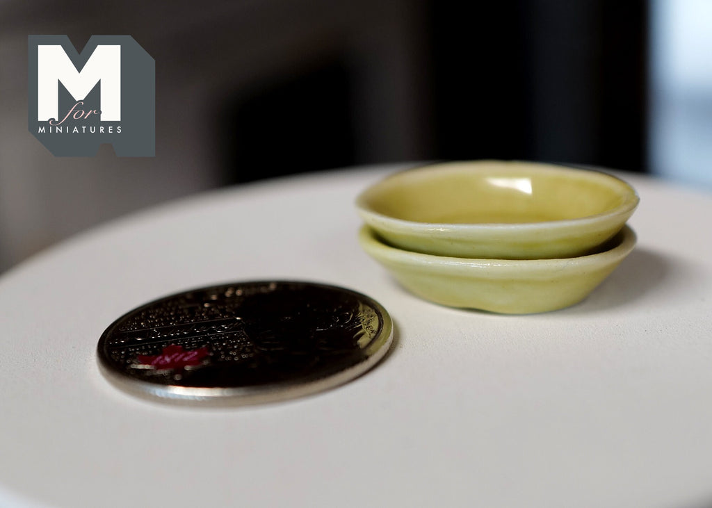 1:12 Scale Miniature Ceramic Plates, Set of 2, 1 inch long, DIY Dollhouse Supply (olive green)