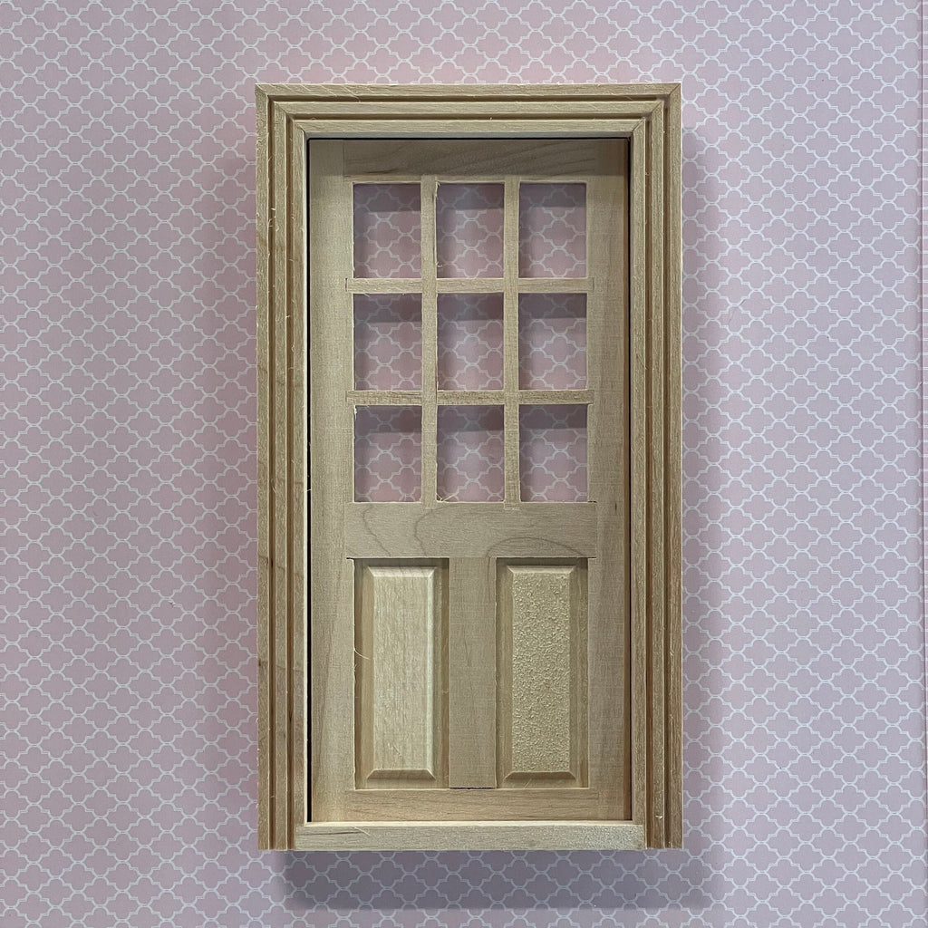 1:12 Scale Miniature Unpainted Wood 2 Panel Door with 9 Pane Window, 6-5/16 inch high, DIY Dollhouse Supply
