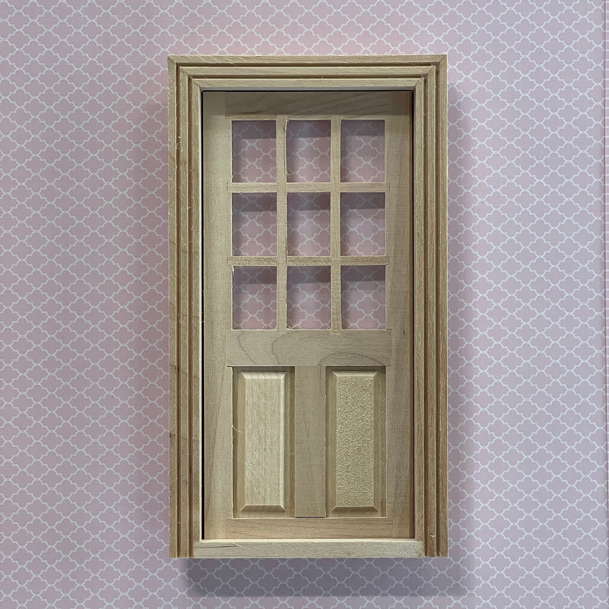 1:12 Scale Miniature Unpainted Wood 2 Panel Door with 9 Pane Window, 6-5/16 inch high, DIY Dollhouse Supply